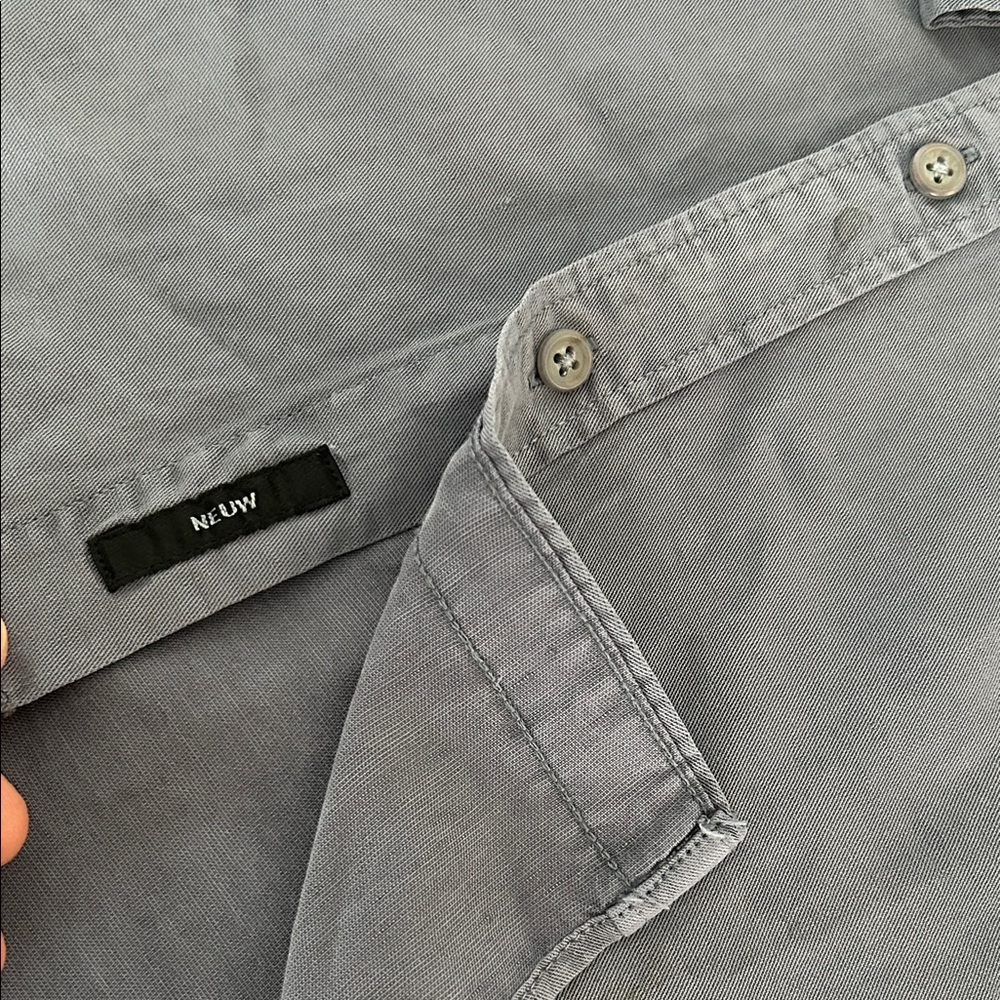 NEUW Steel Blue Linen Blend Casual Button-Down Shirt. Size small. - Picture 5 of 15